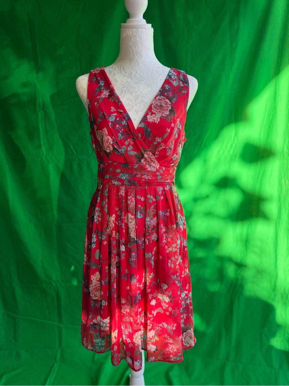 Floral V-Neck Red Women’s Dress